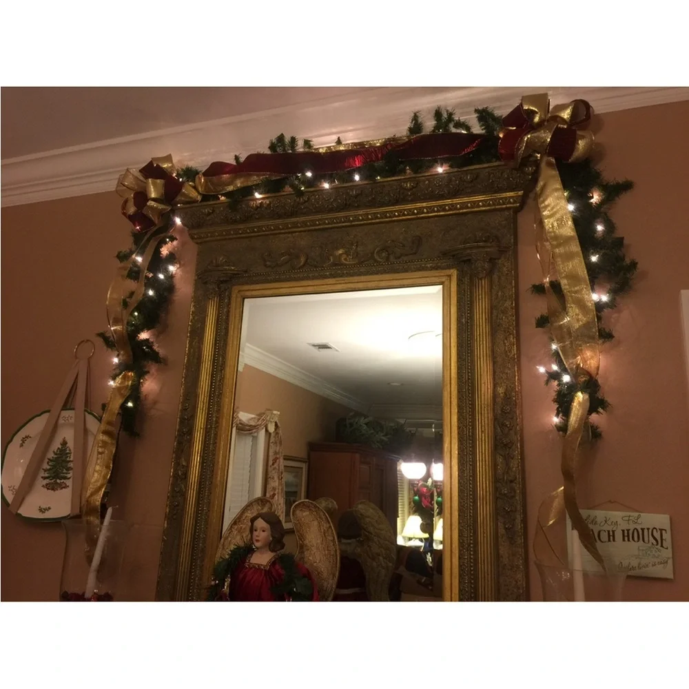 6 ft Christmas holiday garland ribbon table decor wreath mirror staircase window